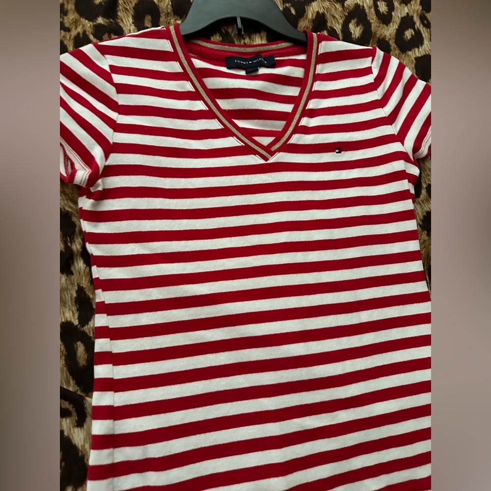 Tommy woman’s Large Red White stripped shirt